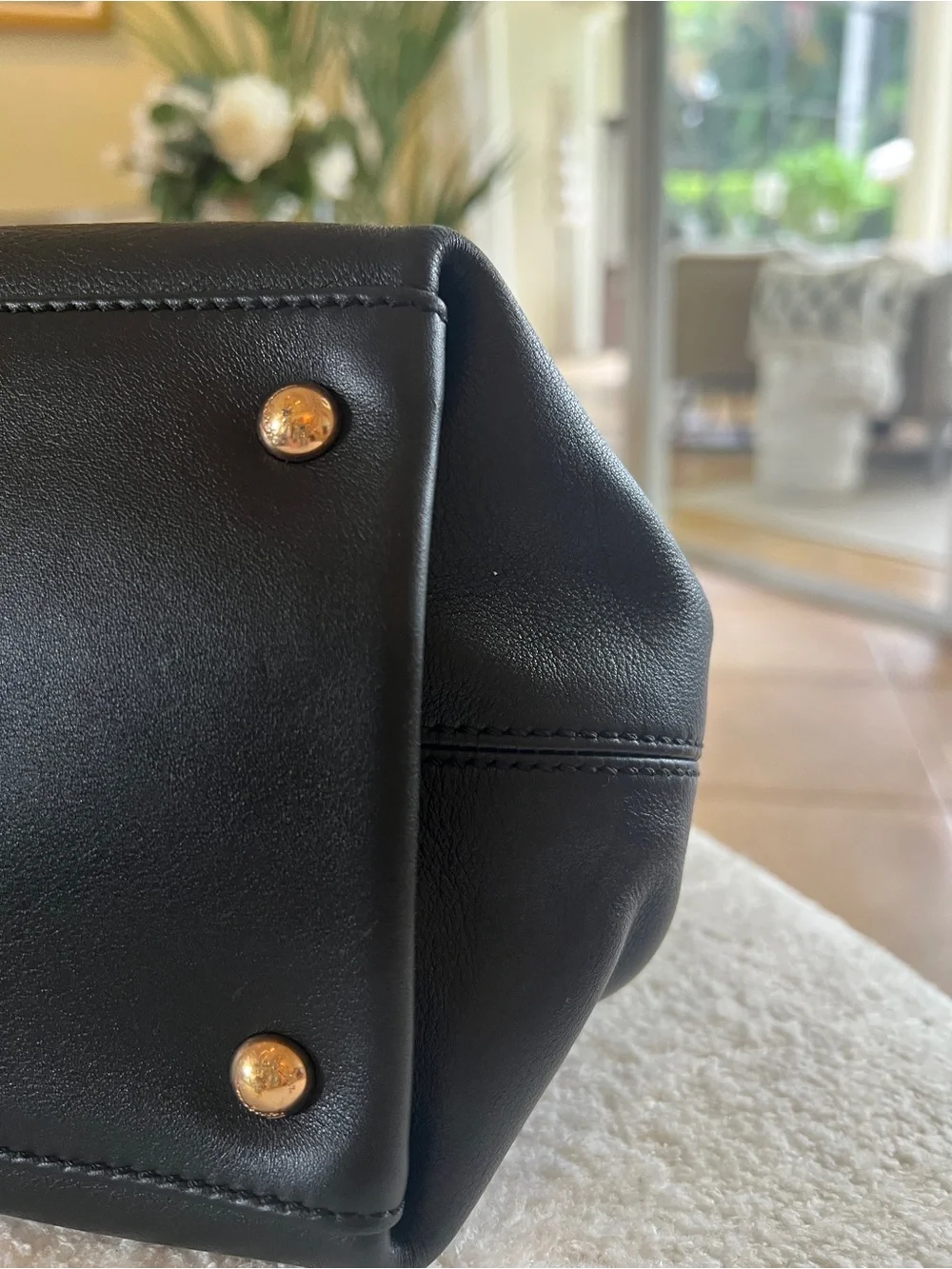 Black Leather Satchel with Gold Hardware